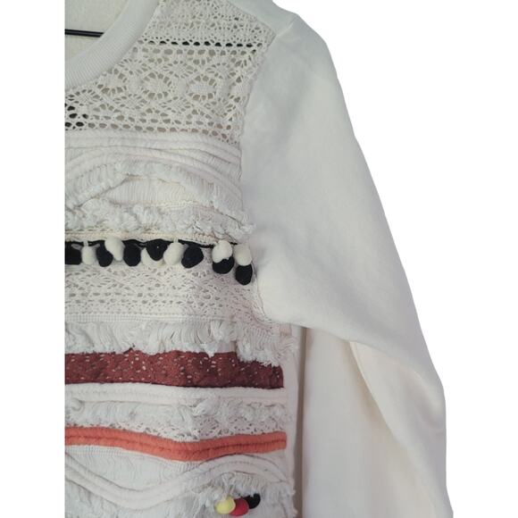 NEW Anthropologie Fringed Cream Sweatshirt/Sweater - Size: Large - Picture 7 of 10